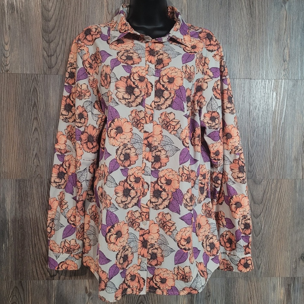 Duluth Sidewinder Gardening Button Up Shirt XL Multi Floral Vented UPF Roll Tab